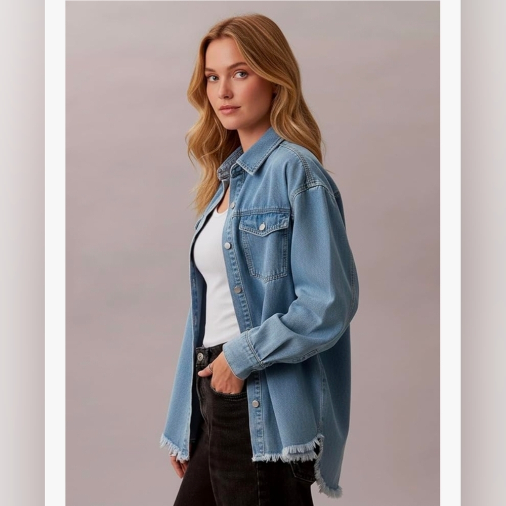Stylish Oversized Blue Denim Jacket - Picture 2 of 6